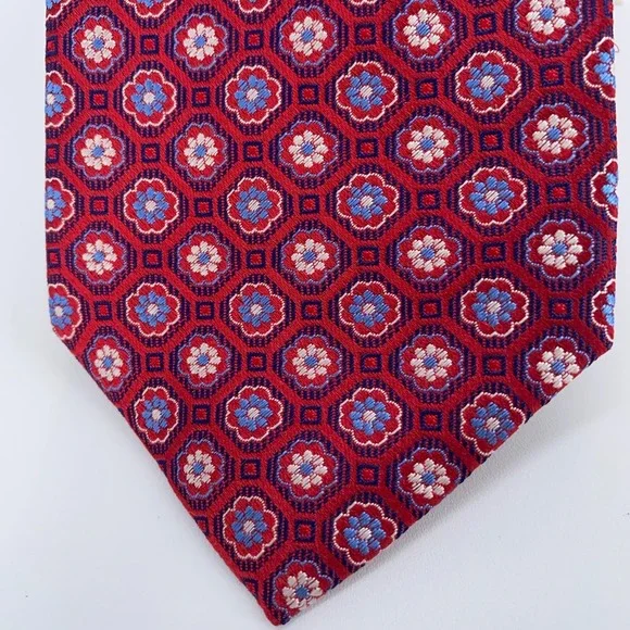Eton Tie Mens One Size Red Blue Floral Silk Classic Fit Necktie England Made‎